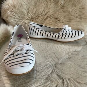 Keds Navy and White Striped Flats